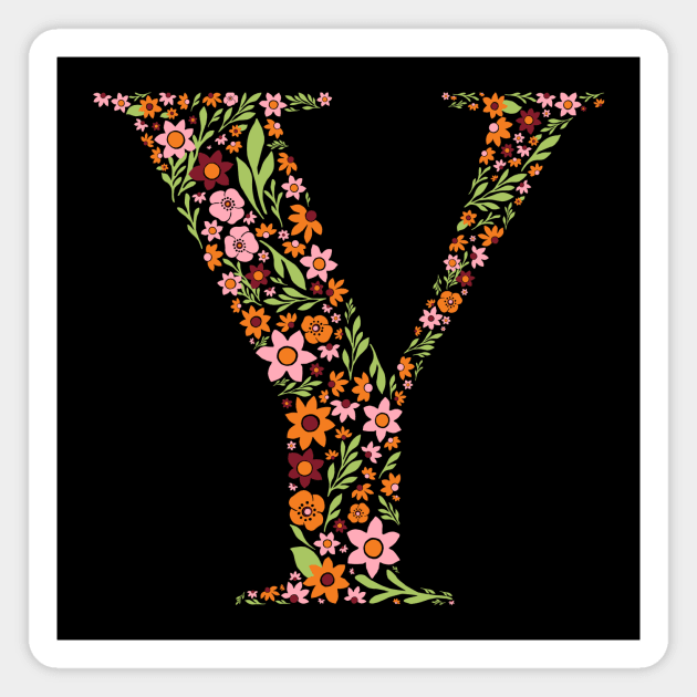 Retro Floral Letter Y Magnet by zeljkica